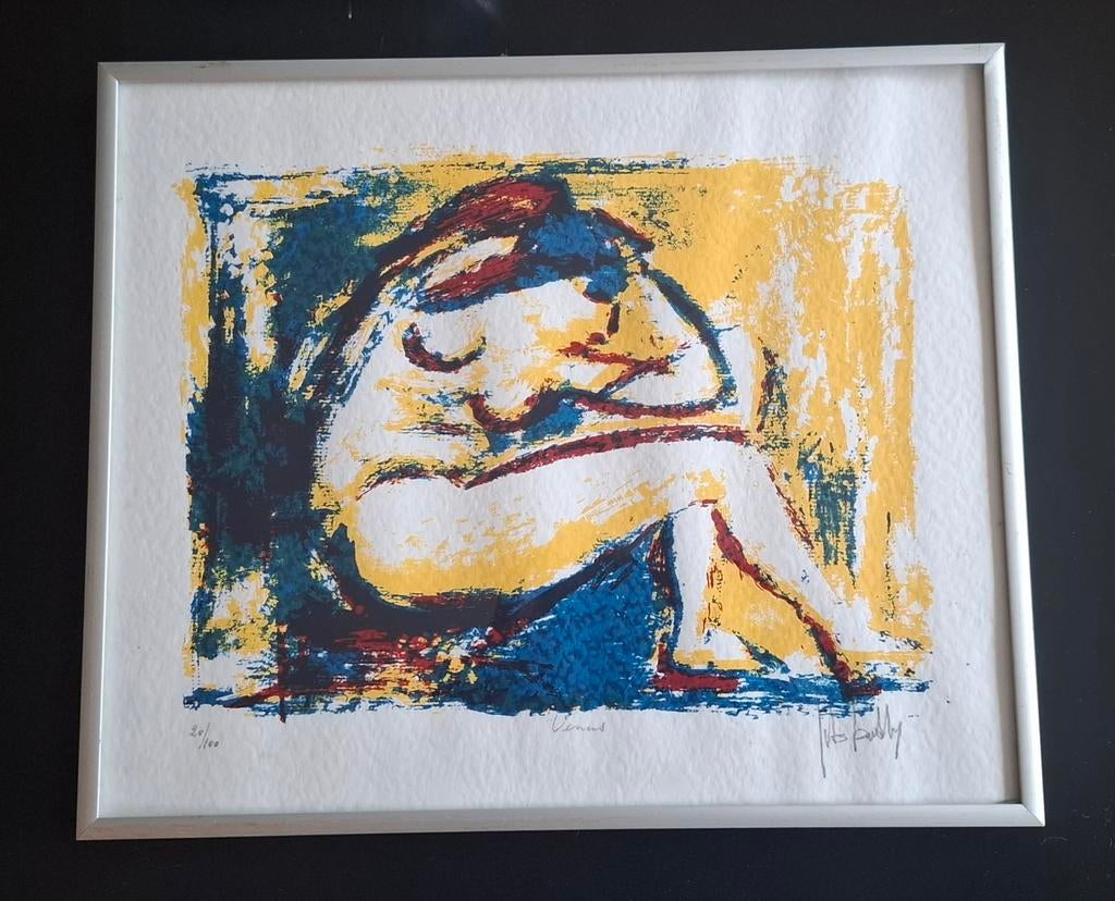 Naakt figuur van Jits Bakker 30x26 cm. LITHO OP PAPIER., Ophalen of Verzenden