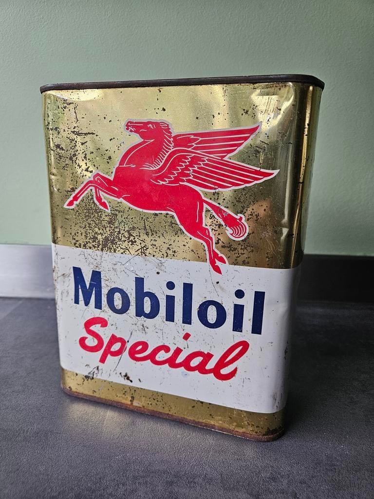 Vintage Mobiloil Special Olieblik - Frans, Verzamelen, Ophalen, Gebruikt, Overige