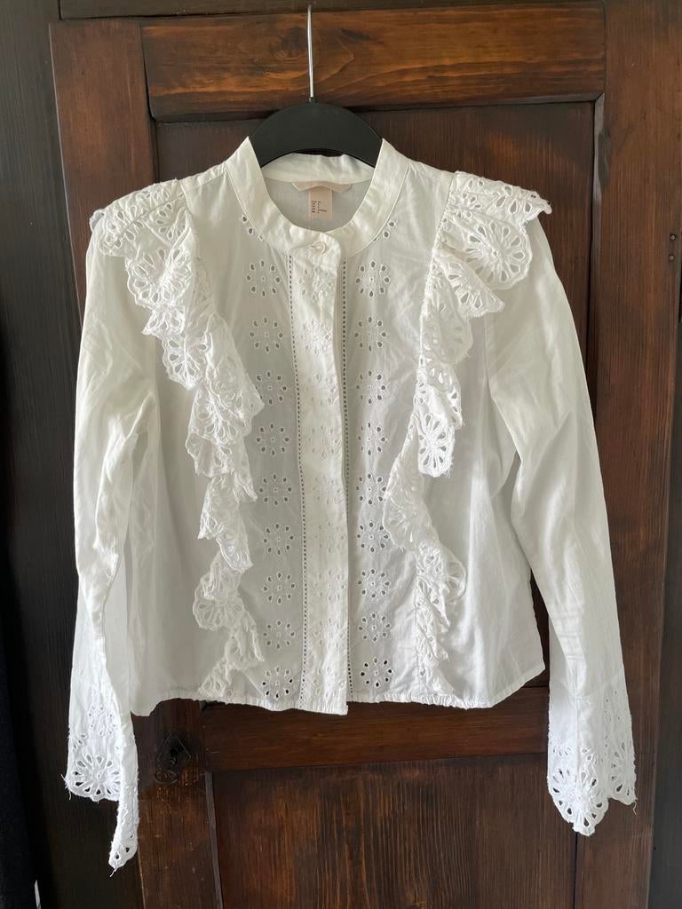 Wit katoenen blousje met broderie anglaise van h&m maat 36, Kleding | Dames, Ophalen of Verzenden, Zo goed als nieuw, Maat 36 (S)