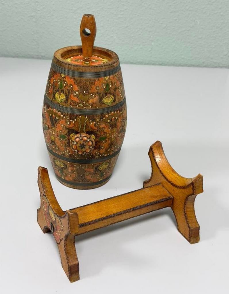 Antieke Houten Boterkarn Karnton Handbeschilderd antiek hout, Ophalen of Verzenden