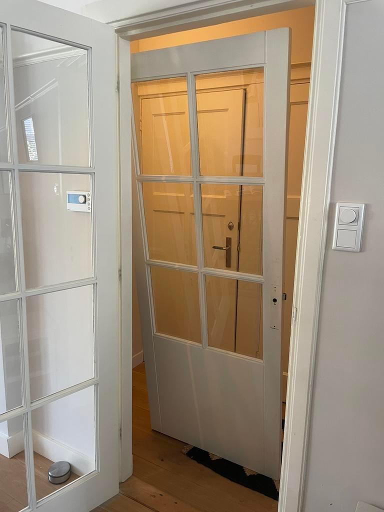 Jaren 30 paneeldeur massief hout met glas, Doe-het-zelf en Verbouw, Deuren en Horren, Ophalen, Binnendeur, 200 tot 215 cm, Glas