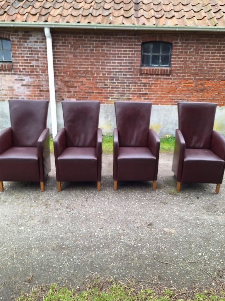 4 Rood Bruine Leren Eetkamerstoelen, Huis en Inrichting, Gebruikt, Leer, Ophalen of Verzenden, Vier