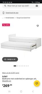 Wit één-persoons bed met logeerbed Ikea, Ophalen, Gebruikt, 90 cm, Eenpersoons