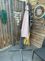 Parasol met voet en 4 tegels, Tuin en Terras, Ophalen of Verzenden, Gebruikt, Zweefparasol