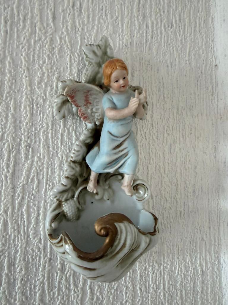 Antiek Wijwaterbakje met Engel - Porselein, Antiek en Kunst, Antiek | Religie, Ophalen of Verzenden