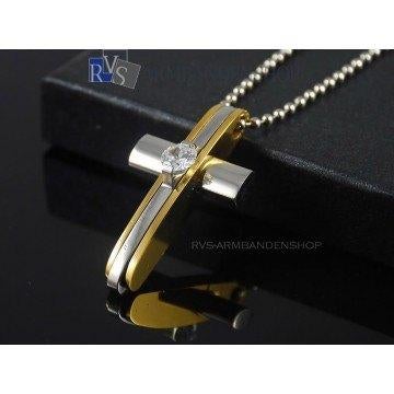 kruisje cross ketting rvs goud stalen kruisje " diamant ", Overige materialen, Verzenden, Nieuw, Kruis of Symbool