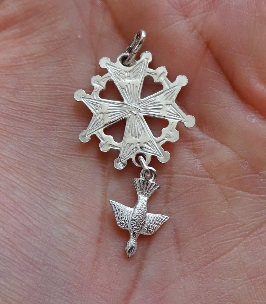 Vintage zilveren Hugenotenkruis hanger: Jaren '70 / '80, Ophalen of Verzenden, Zilver, Hanger