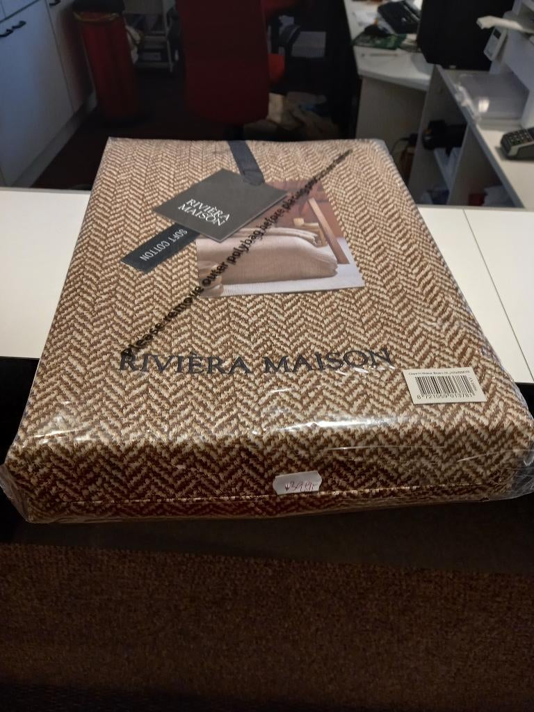 Riviera Maison Dekbedovertrek Chevron Weave 240x220 -50%, Huis en Inrichting, Slaapkamer | Beddengoed, Bruin, Verzenden, Dekbedovertrek