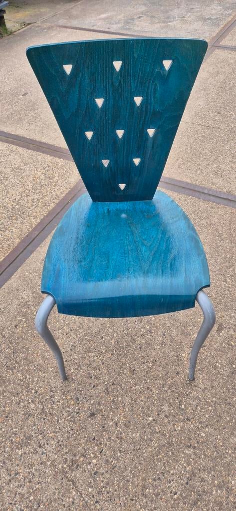 Vintage Aqua Houten Stoelen - Set van 3, Gebruikt, Drie, Blauw, Hout