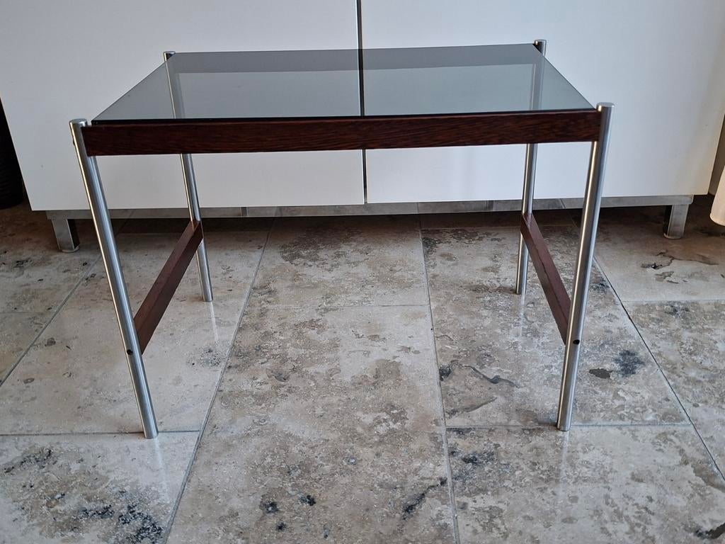 Dutch Design Fristho, 1960s Smoked Glass Wenge & Chrome, Ophalen, 50 tot 100 cm, Rond, 25 tot 50 cm