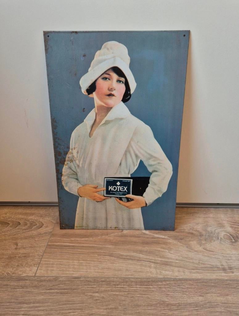 Vintage Kotex Reclamebord USA - Uniek Verzamelobject, Ophalen of Verzenden, Gebruikt, Reclamebord
