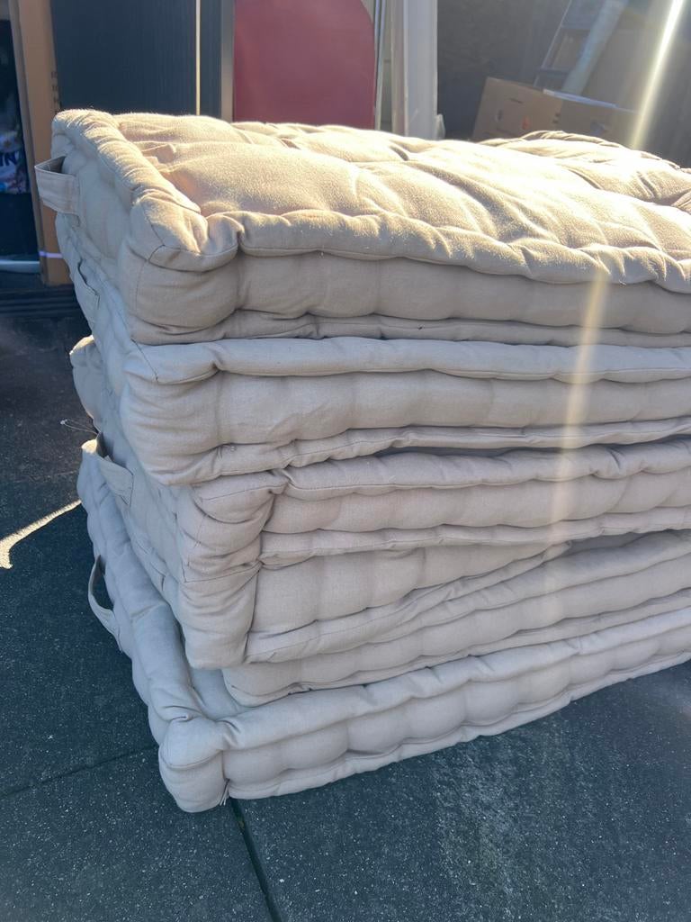 Comfortabele beige/zandkleurige palletkussens, Ophalen of Verzenden, Gebruikt, Beige, Rechthoekig