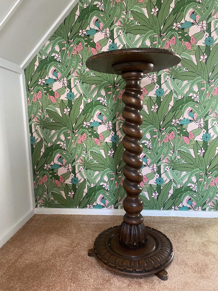 Bijzettafel - Antieke houten zuil met gedraaide voet, Antiek en Kunst, Ophalen
