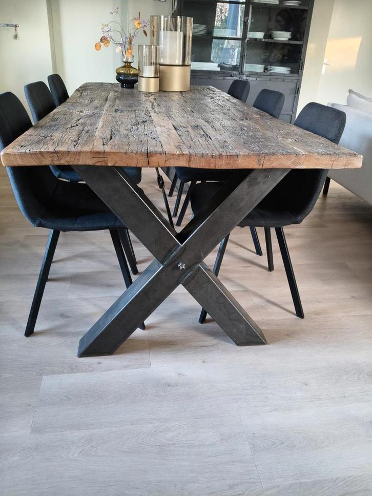 Eettafel massief robuust oud eiken, Huis en Inrichting, Tafels | Eettafels, 50 tot 100 cm, 200 cm of meer, Rechthoekig, Ophalen