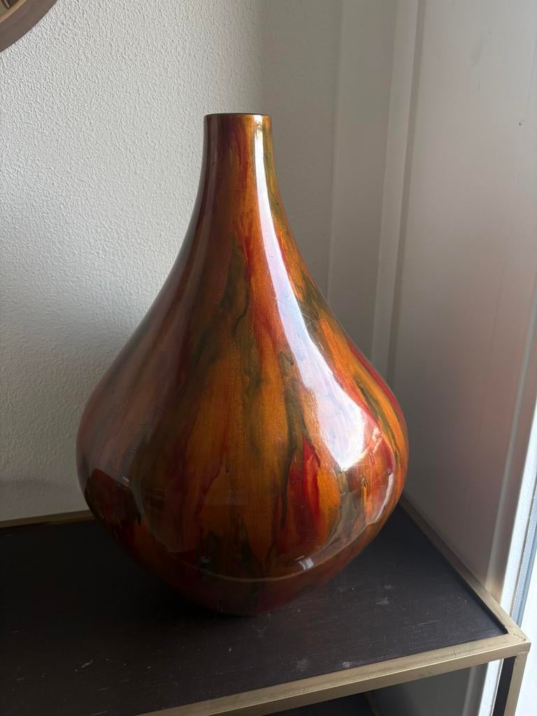 Luxe design Vaas warm amber bruin glas, Ophalen, Overige kleuren, 50 tot 75 cm, Glas
