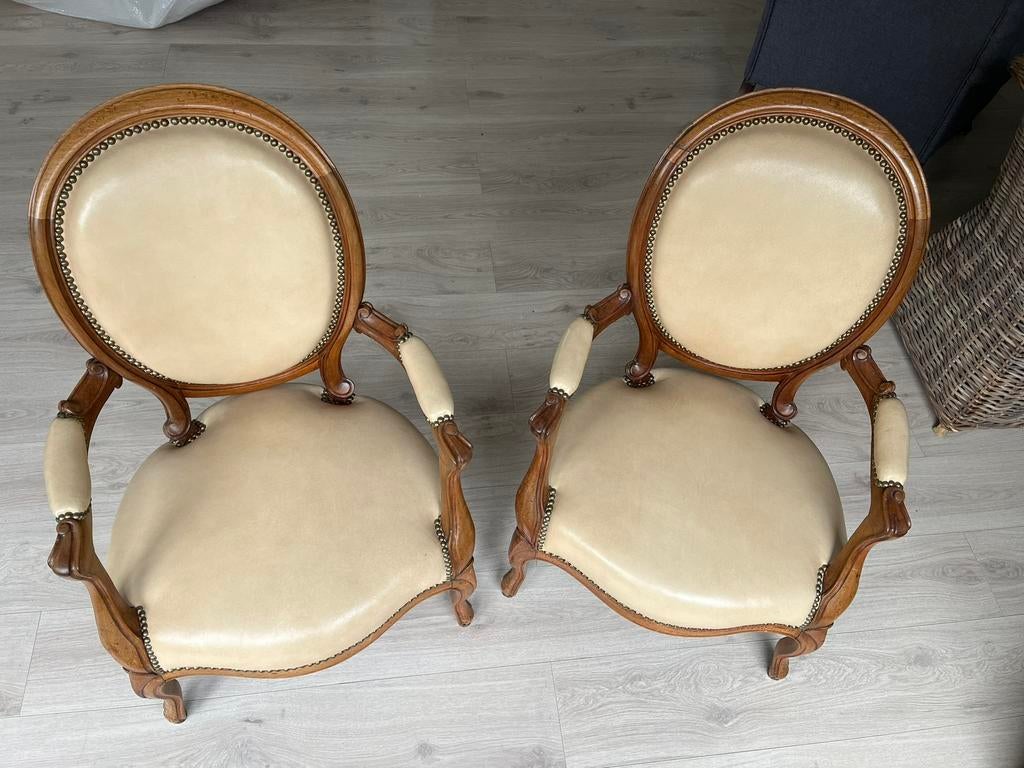 Fauteuils/stoelen Louis XVI/Louis XV stijl inc. 2 voetenbank, Ophalen of Verzenden, Zo goed als nieuw