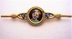 Antieke doublé staafbroche met Blauwe steentjes (7131-4513), Ophalen, Overige materialen, Broche