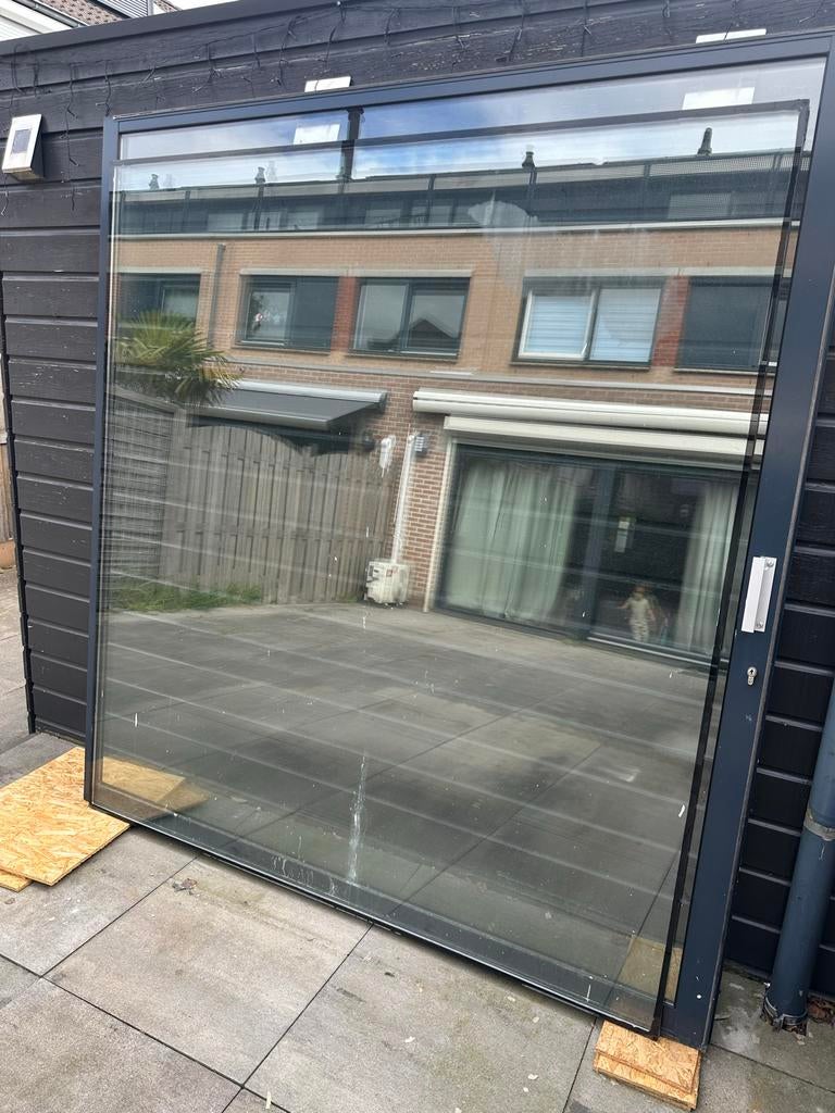 Glazen schuifpui met frame, Doe-het-zelf en Verbouw, Glas en Ramen, Ophalen, Gevelraam of Ruit, Gebruikt, 160 cm of meer
