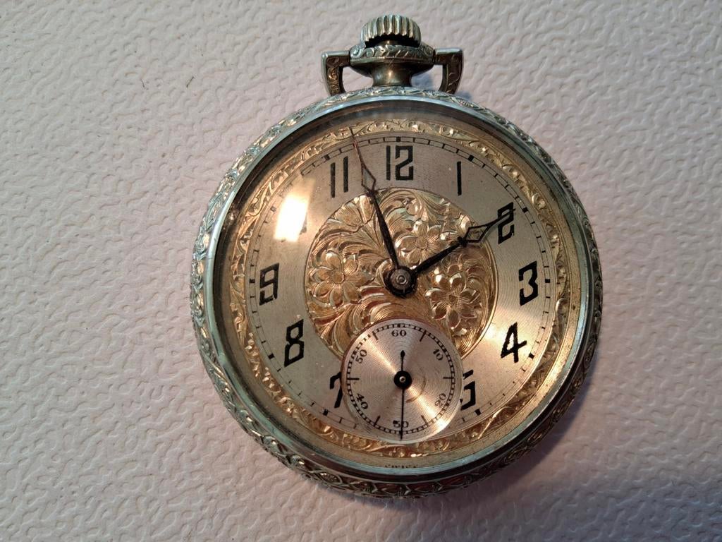 Vintage Nidor Zakhorloge - Zilverkleurig met Gravures, Sieraden, Tassen en Uiterlijk, Horloges | Antiek, Overige merken, Zakhorloge