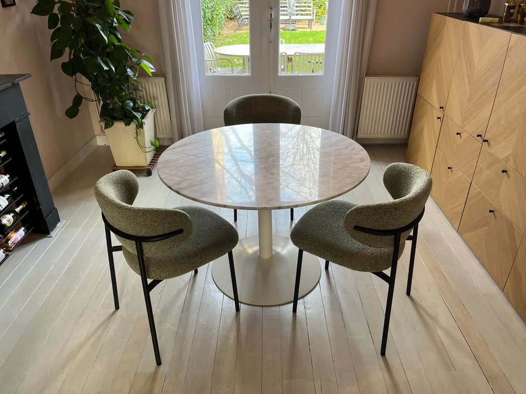 Marmeren eettafel, rond, diameter 110 cm, Ophalen, Overige materialen, Gebruikt, 100 tot 150 cm