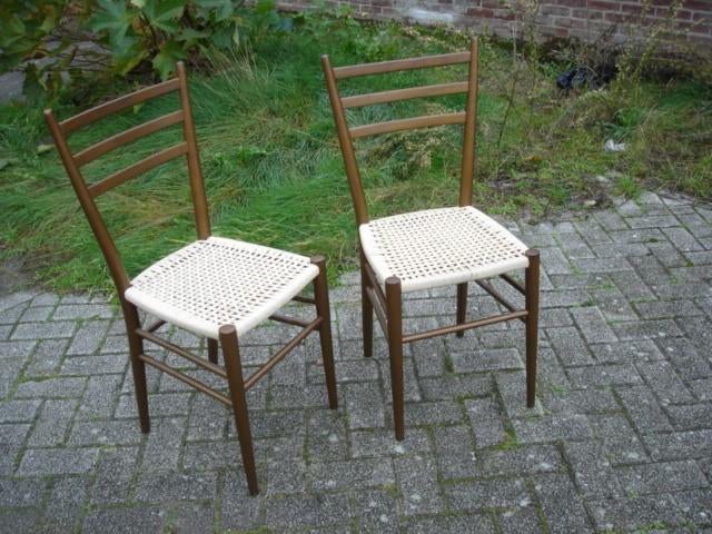 4st VINTAGE HOUTEN STOELEN | GIO PONTI STIJL, Ophalen, Gebruikt, Bruin, Hout