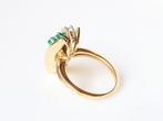 14 Karaat Gouden Ring Met Smaragd en Diamant, Ophalen of Verzenden, Zo goed als nieuw, 17 tot 18, Dame