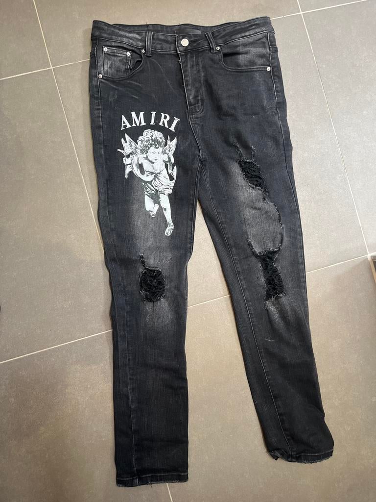 Zwarte Amiri spijkerbroek met gaten  maat m, Ophalen, Gedragen, Zwart, Overige jeansmaten