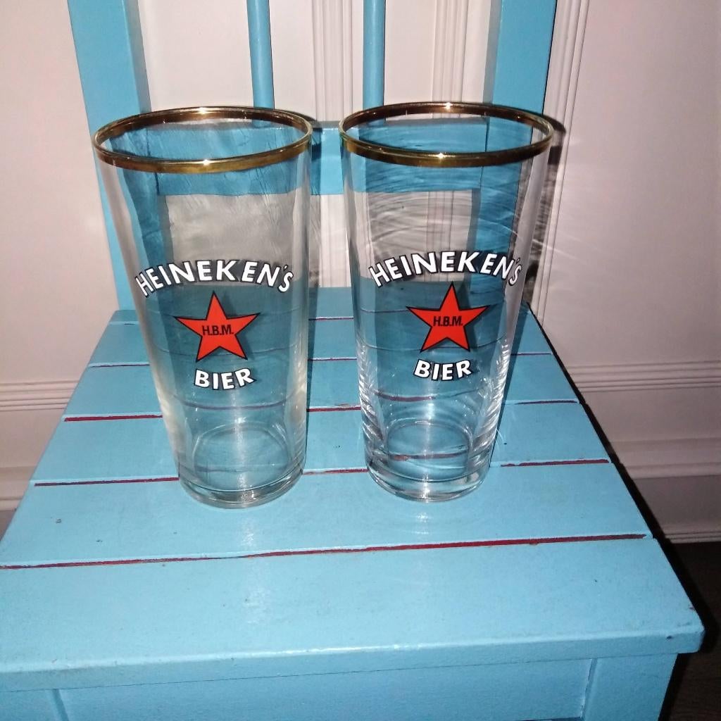 Diverse Heineken bierglazen Heineken's H.B.M., Verzamelen, Biermerken, Ophalen, Gebruikt, Glas of Glazen, Heineken