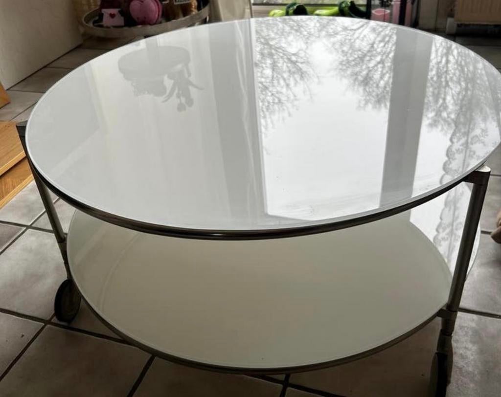 IKEA STRIND Salontafel - Rond, Wit Glas en Metaal, Ophalen, Rond, 50 tot 100 cm, Minder dan 50 cm