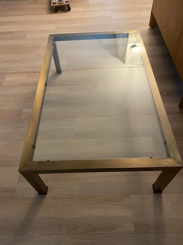 Salontafel, brons met glasplaat, Huis en Inrichting, Tafels | Salontafels, Ophalen of Verzenden, Rechthoekig, 50 tot 100 cm, Minder dan 50 cm