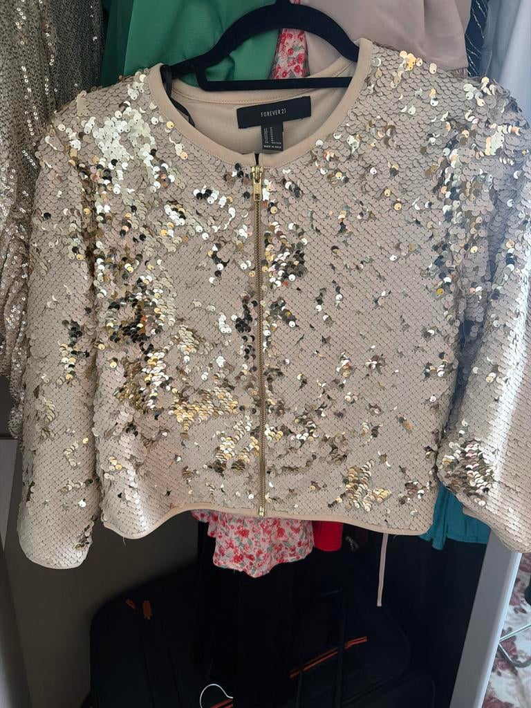Forever 21 jasje met pailletten, Ophalen of Verzenden, Gedragen, Maat 36 (S), Beige
