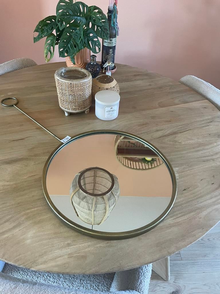 Ronde goudkleurige spiegel - diameter 43cm, Huis en Inrichting, Woonaccessoires | Spiegels, Ophalen, Minder dan 50 cm, Gebruikt