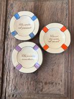 Set van 3 Vintage Boch Asbakjes met Franstalige Spreuken, Antiek en Kunst, Curiosa en Brocante, Ophalen of Verzenden