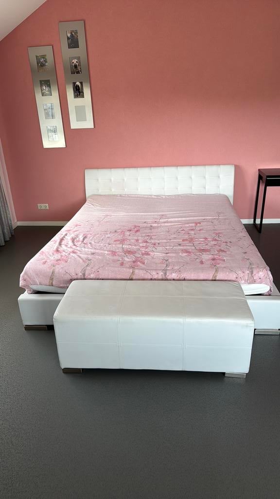 Ledikant Capital (echt leder) wit 180x220, Ophalen, Overige materialen, Gebruikt, Wit