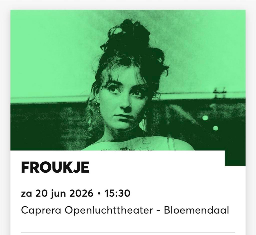 3 kaartjes voor concert Froukje in Caprera, Bloemendaal, Drie personen of meer, Juni