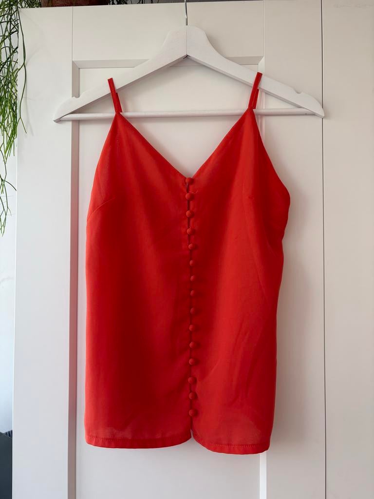 Oranje spaghettibandjes top met knoopjes, Kleding | Dames, Oranje, Ophalen of Verzenden, Zo goed als nieuw, Maat 36 (S)