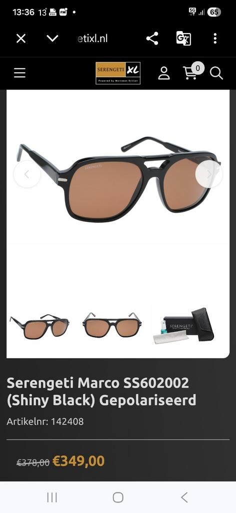 Serengeti Marco SS602002 GEPOLARISEERD Zonnebril, Overige merken, Zonnebril, Zwart, Ophalen of Verzenden