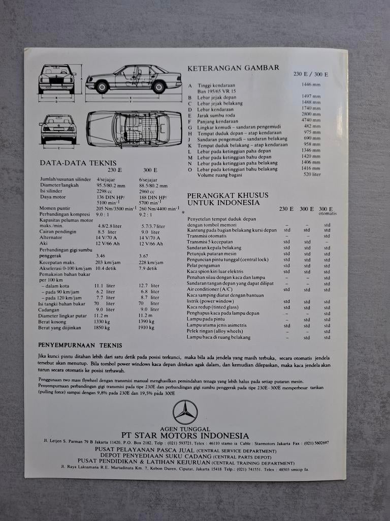 Indonesische Mercedes-Benz 230E-300E folder - 1990, Ophalen of Verzenden, Zo goed als nieuw, Mercedes