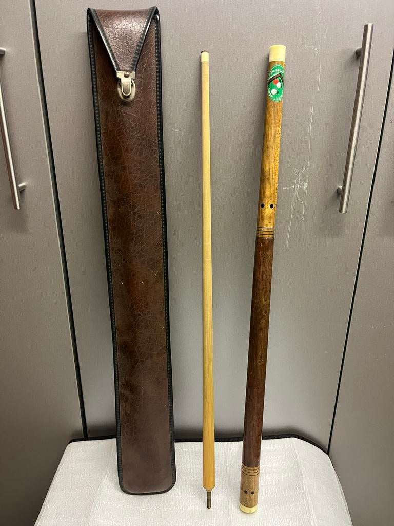 Vintage Biljartkeu - Jan Brock Bornerbroek (140 cm) + Koker, Ophalen of Verzenden, Gebruikt, Keu of Ballen