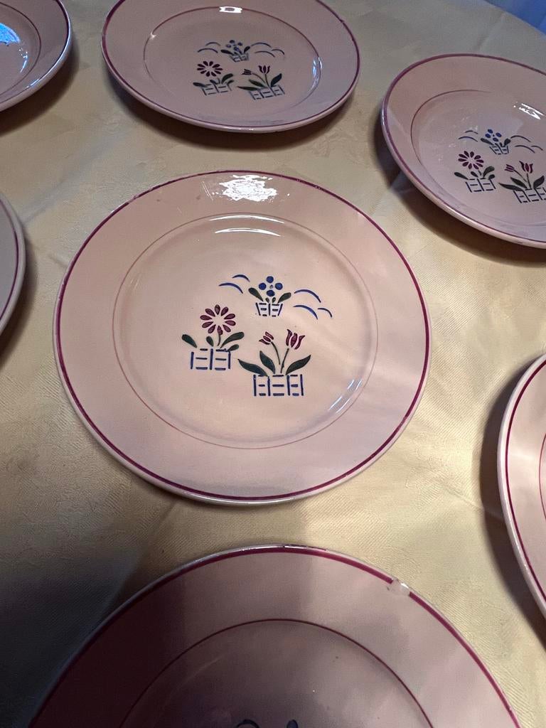 8 Antieke dessertborden Lunéville Aurore jaren '50, Ophalen of Verzenden