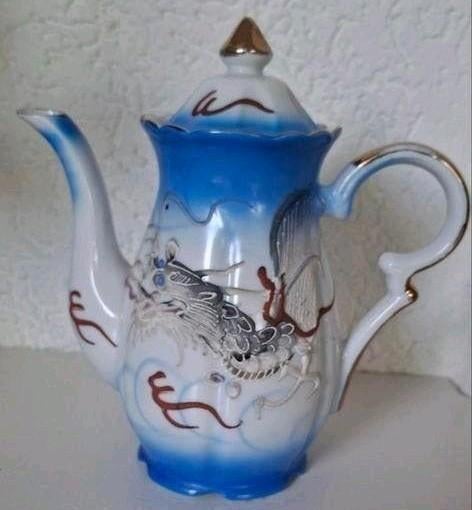 Japanse vintage drakentheepot, 19 cm hoog Moriage stijl, Ophalen of Verzenden