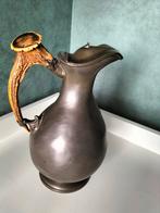 Oude Tinnen kan met klep en soort been handvat, Ophalen of Verzenden