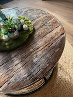 Salontafel rond ijzer en ruw hout, Huis en Inrichting, Tafels | Salontafels, Ophalen, Gebruikt, Rond, 50 tot 100 cm