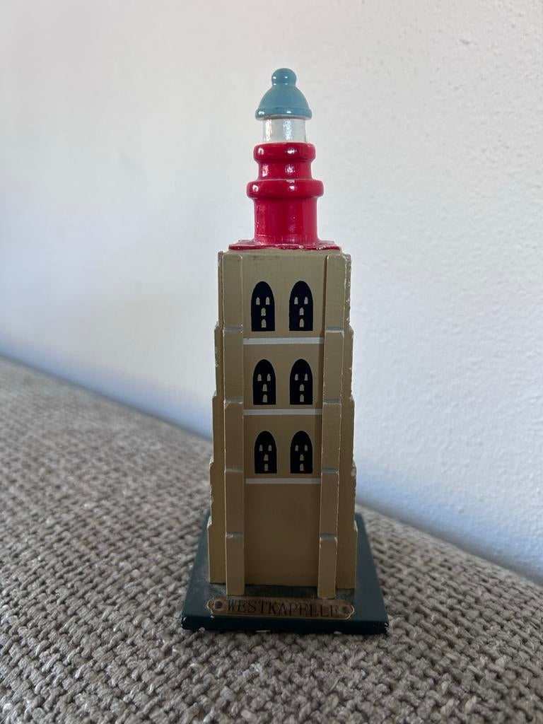 Miniatuur vuurtoren Westkapelle Hout decoratie, Huis en Inrichting, Hout, Gebruikt, Meerkleurig, Ophalen of Verzenden