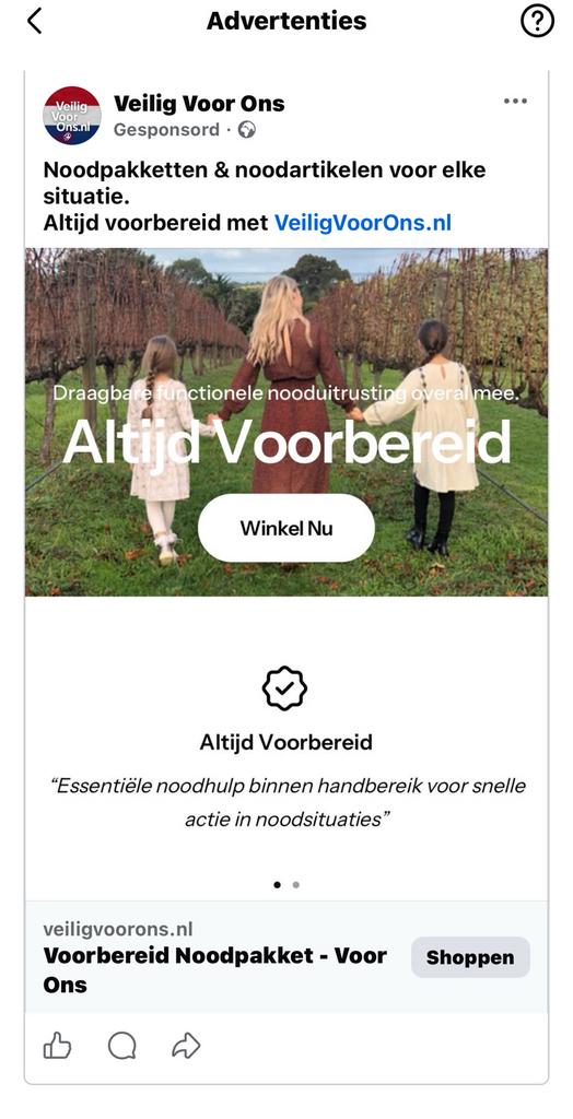 Te Koop: Webshop Veiligvoorons– noodpakketten & toebehoren, Ophalen, Onbekend