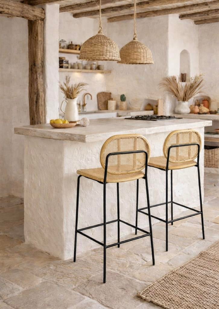 Barkrukken rotan/ riet, Huis en Inrichting, Barkrukken, Ophalen, 60 tot 90 cm, Nieuw, Riet