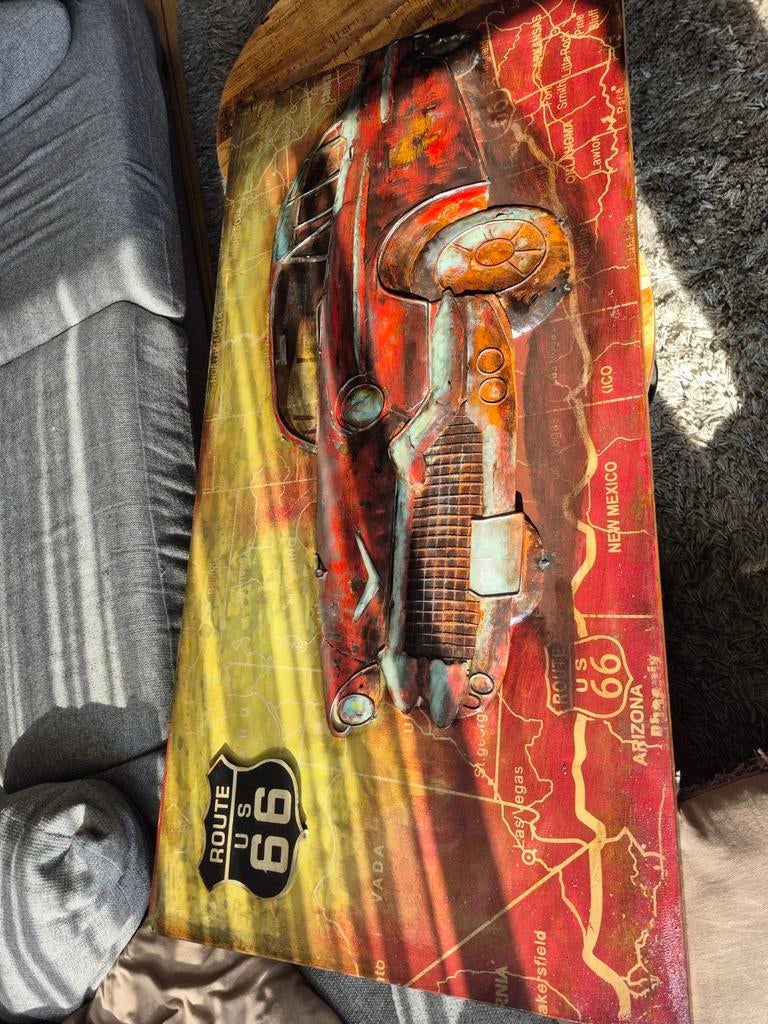 IJzeren 3D schilderij auto Route 66, Huis en Inrichting, Woonaccessoires | Schilderijen, Tekeningen en Foto's, Ophalen of Verzenden