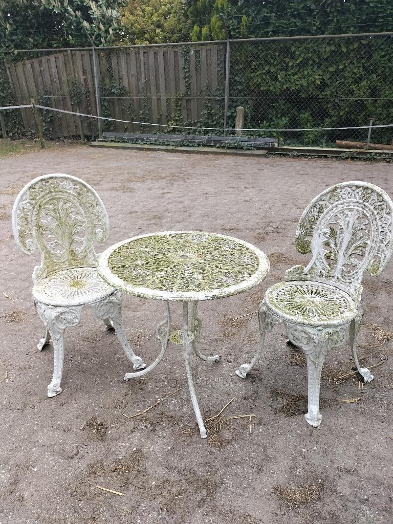 bistro,brocante  metalen tuinset, Tuin en Terras, 2 zitplaatsen, Overige materialen, Gebruikt, Ophalen of Verzenden