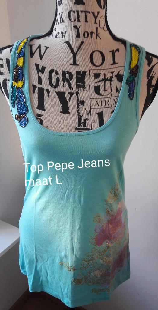 Aqua top Pepe Jeans maat L, Kleding | Dames, Tops, Zo goed als nieuw, Maat 38/40 (M), Blauw, Zonder mouw, Ophalen of Verzenden
