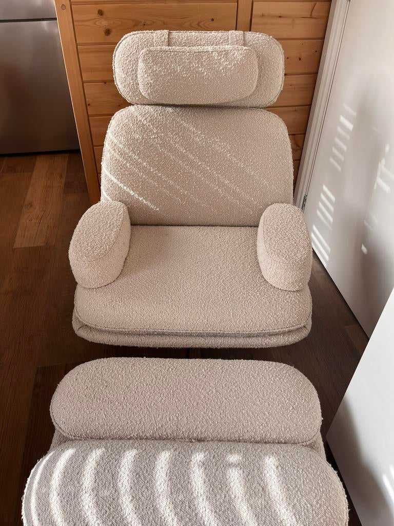 Zuiver lounge stoel met hocker, Huis en Inrichting, Stoelen, Ophalen, Wit, Zo goed als nieuw, Eén